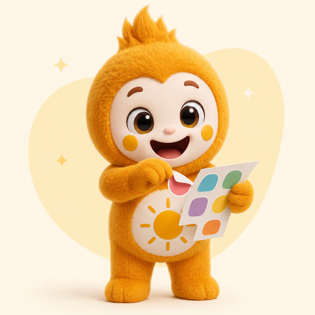 Sol peeling an Aropop sticker from a sticker sheet